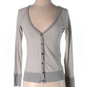 J. Crew Gray Striped Button Up Cardigan Sweater
